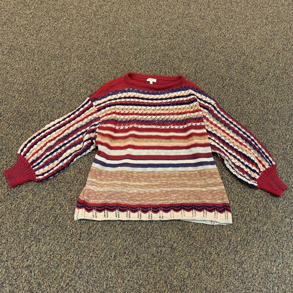 Striped balloon sleeve sweater